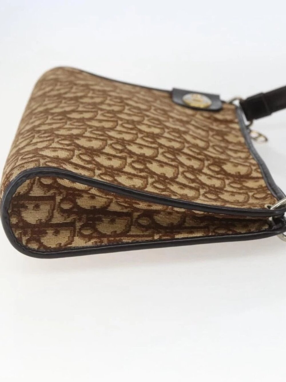 Christian Dior Trotter Canvas Shoulder Bag Beige Gold Auth - Picture 3 of 16